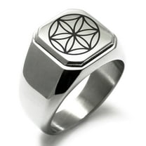 Stainless Steel Aphrodite Greek Goddess of Love Engraved Square Flat Top Biker Style Polished Signet Ring