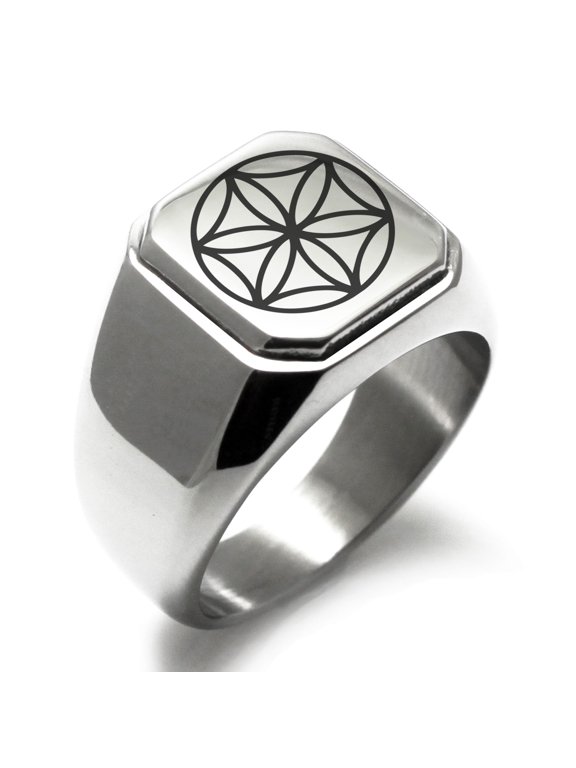 Stainless Steel Aphrodite Greek Goddess of Love Engraved Square Flat Top Biker Style Polished Signet Ring