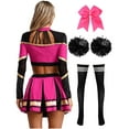 thumbnail image 2 of TiaoBug Women Cheerleading Dance Outfit Long Sleeve Mock Neck Crop Top with Pleated Skirt 5Pcs Set Hot Pink&Black S, 2 of 5