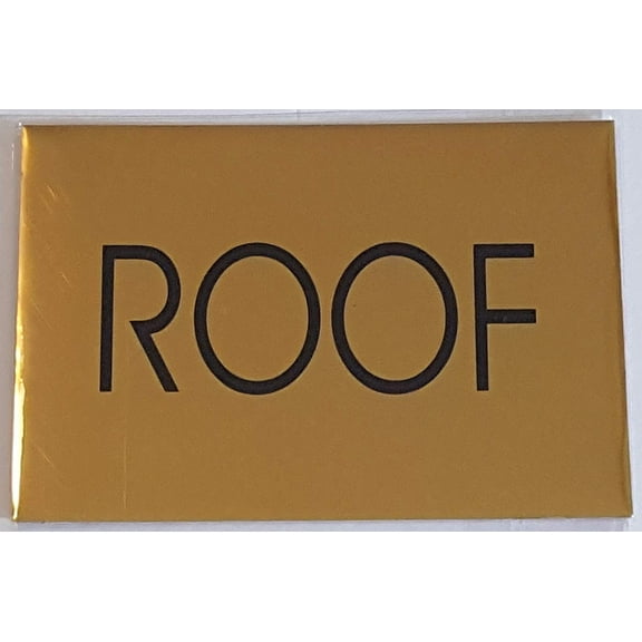 ROOF SIGN - Gold BACKGROUND (ALUMINIUM - 5 3/4 X 4) WITH SELF ADHESIVE STICKER FOR INDOOR USE