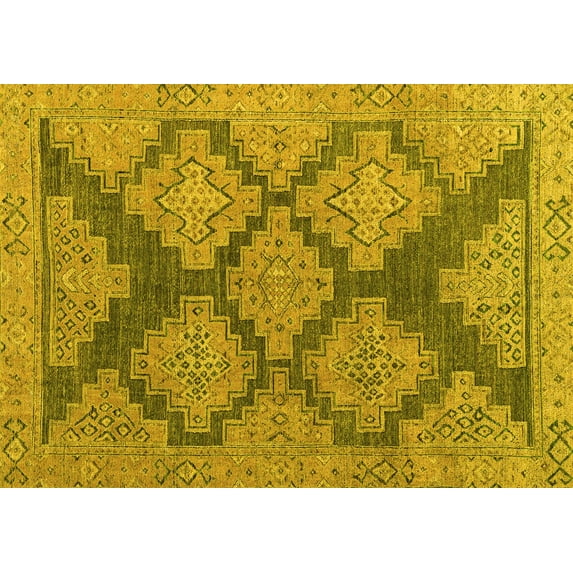 Ahgly Company Machine Washable Indoor Rectangle Abstract Yellow Modern Area Rugs, 2' x 3'