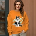 thumbnail image 3 of Women's Black And White Cat Pattern Pattern Crew Neck Pullover Cozy Clothes, 3 of 11