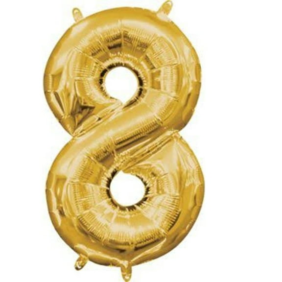 Anagram 78538 16 in. Number 8 Gold Shape Air Fill Foil Balloon