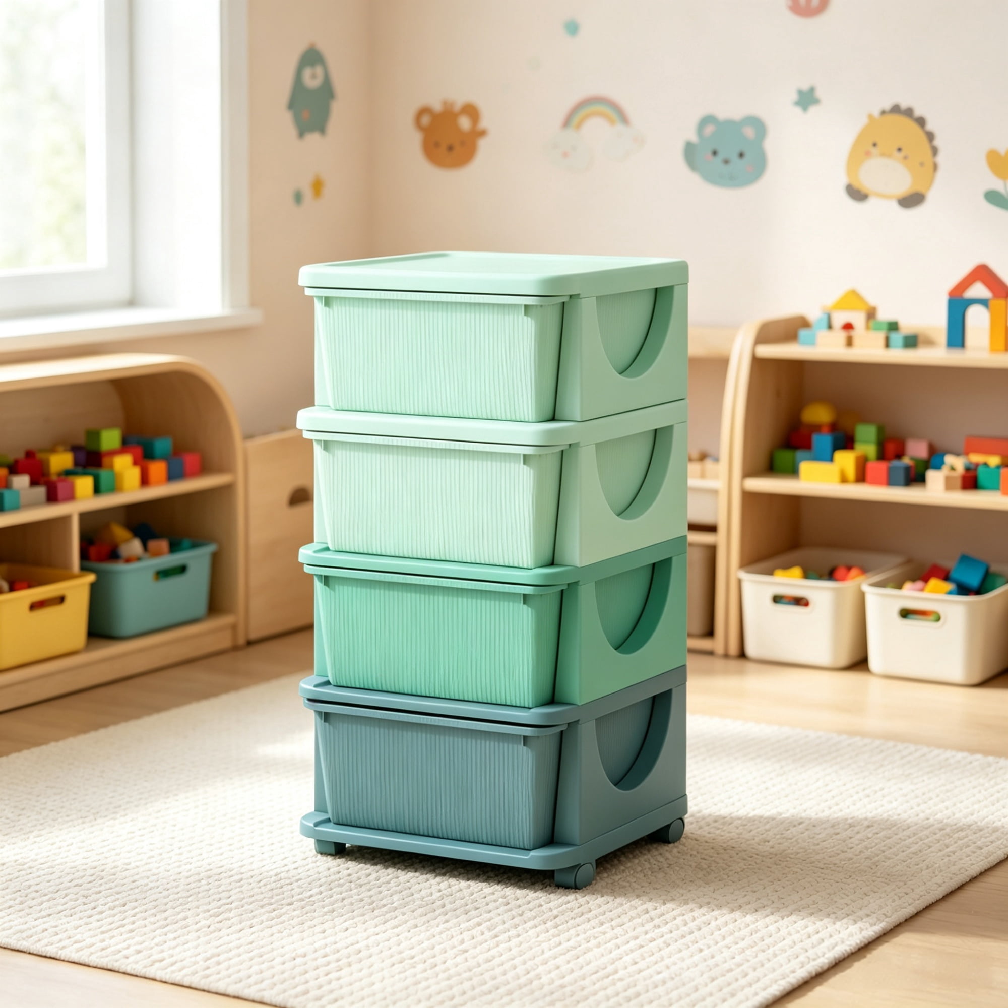 4-Drawer Toy Storage Cubby with 16L Capacity for Kids Bedroom