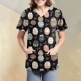thumbnail image 4 of Womens Scrub Top，Easter Scrub Tops Women Bunny Egg Hunt Print Scrubs Short Sleeve Holiday Working Uniform with Pockets，Black，S, 4 of 4