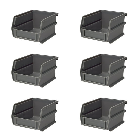 LocBin 5-3/8 In. L x 4-1/8 In. W x 3 In. H Gray Stacking, Hanging, Interlocking Polypropylene Bins, 6 CT