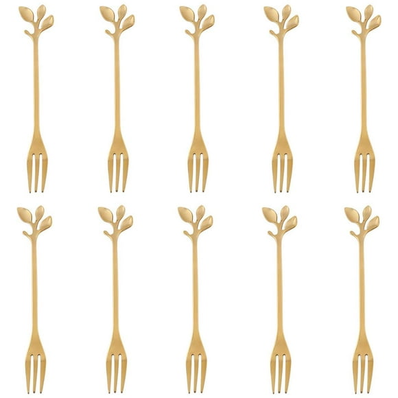 Creative Stainless Steel Fruit Fork Leaf Coffee Spoon Fruit Stirring Dessert Spoon with Gift Golden Leaf Spoon