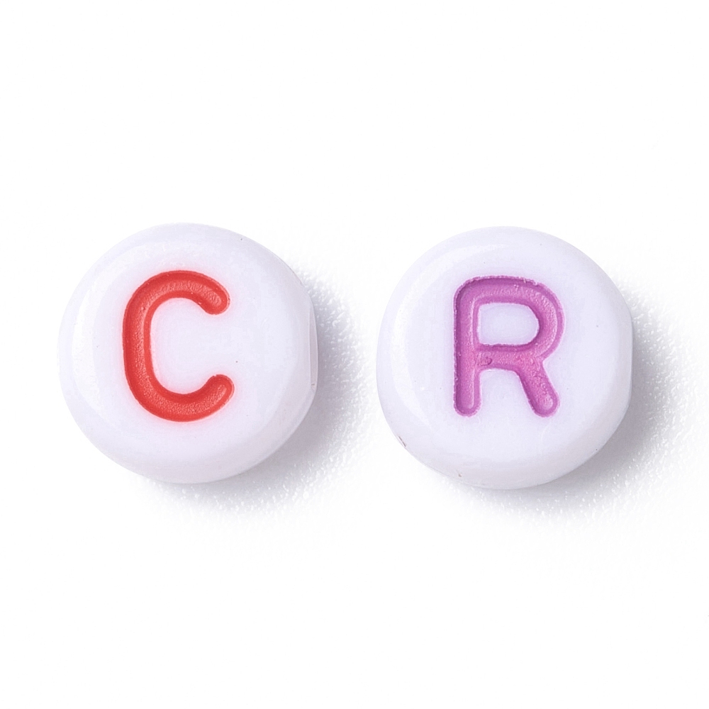 Opaque White Acrylic Beads Flat Round with Mixed color Letter Letter 7x3.5mm Hole: 1.2mm about 4000pcs/500g