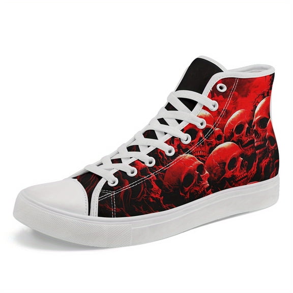 Coolcustomize Women's & Unisex Gothic Sneakers - Lightweight Skate Shoes with Red Skull & Black Gothic Pattern, Lace-Up High-top Casual Streetwear for Concerts, Halloween, Ladies' Casual Boots