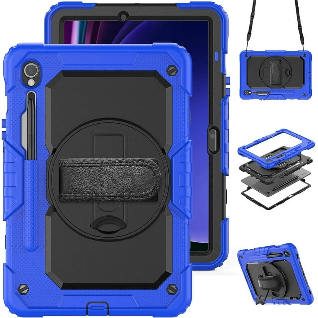 Case for Samsung Galaxy Tab S10 Lite/ S10 FE/ S9 FE 10.9 Inch/Tab S9 11 Inch, Heavy Duty Shockproof Protective Case with Screen Protector, 360° Rotating Stand, Hand/Shoulder Strap
