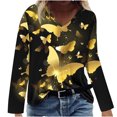 thumbnail image 1 of Blusa de camiseta estampada de manga larga cómoda con cuello en V informal a la moda para mujer Pompotops  FGAJ7415, 1 of 4