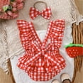 thumbnail image 4 of Ketyyh-chn99 Girls Clothes 1st Birthday Girl Gifts Baby Girl Summer Outfit Embroidery Plaid Ruffle Sleeveless Romper Bodysuit Newborn Clothes Headband Size for 12-18 Months,Red, 4 of 6