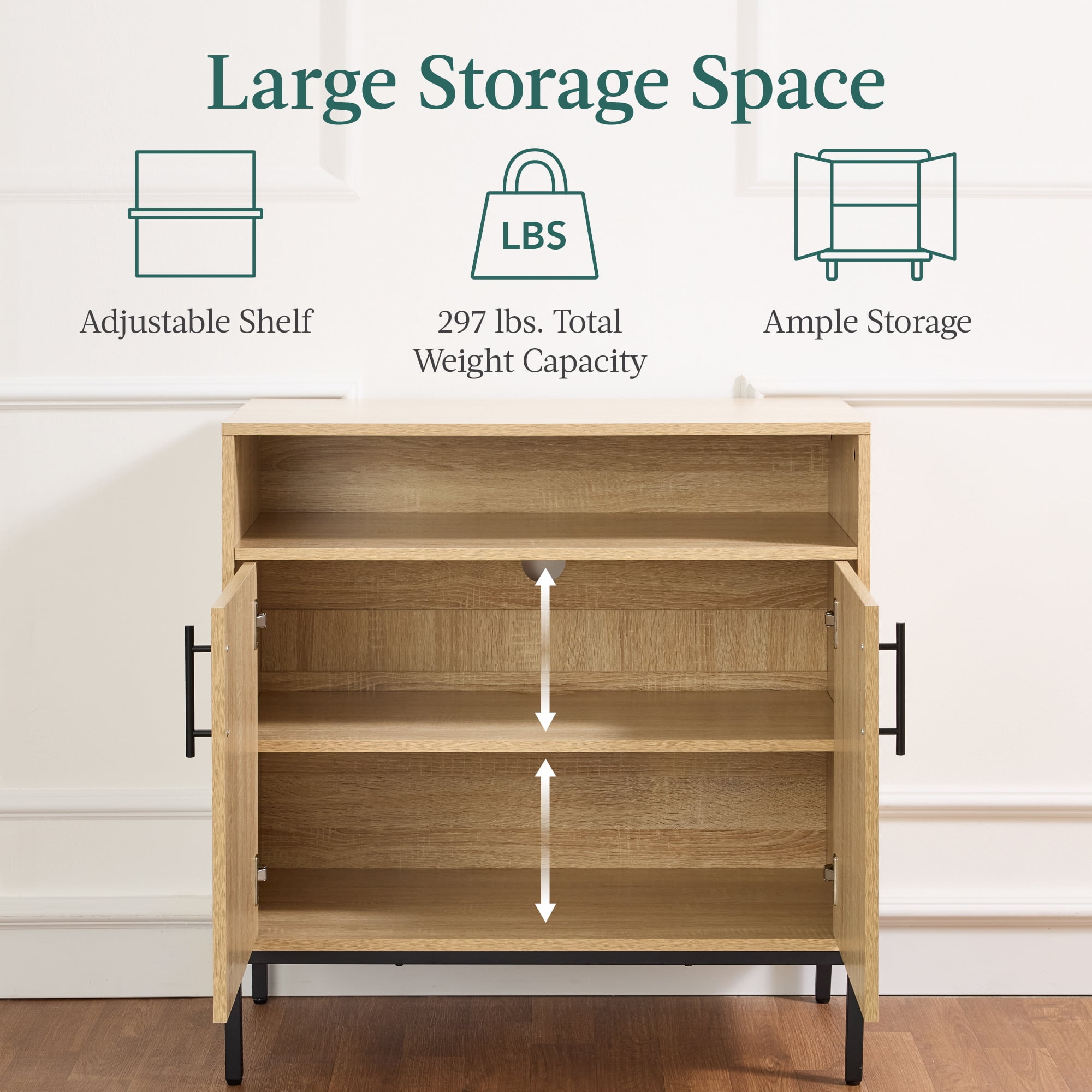 Best Choice Products Arched 2-Door Rattan Cabinet, Sideboard, Buffet, w/ Cord Cutout, Adjustable Storage Shelf - Natural
