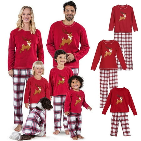 

Amuver Christmas Family Matching Pajamas Set Mom Dad Baby Kid Pajamas Set Reindeer Top Plaid Pants Pajamas Sleepwear Set