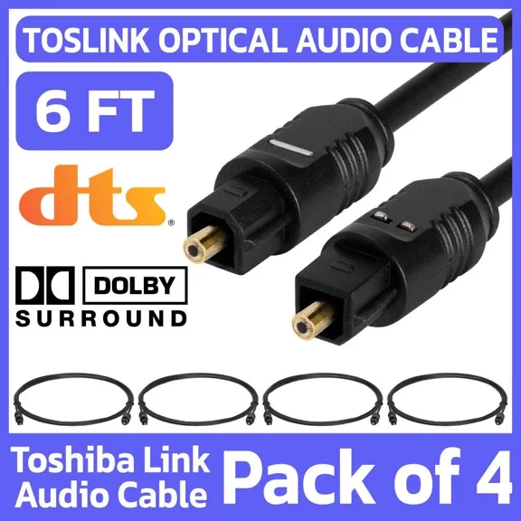 4 Pack Digital Audio Optical Cable 6Ft Toslink Lead Fiber Wire Sound Bar Tv Ps4