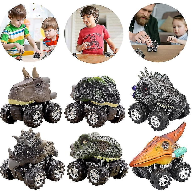 Coche de dinosaurio con retroceso, de alta velocidad, sensible, anticaída, paquete de 6 juguetes para niños