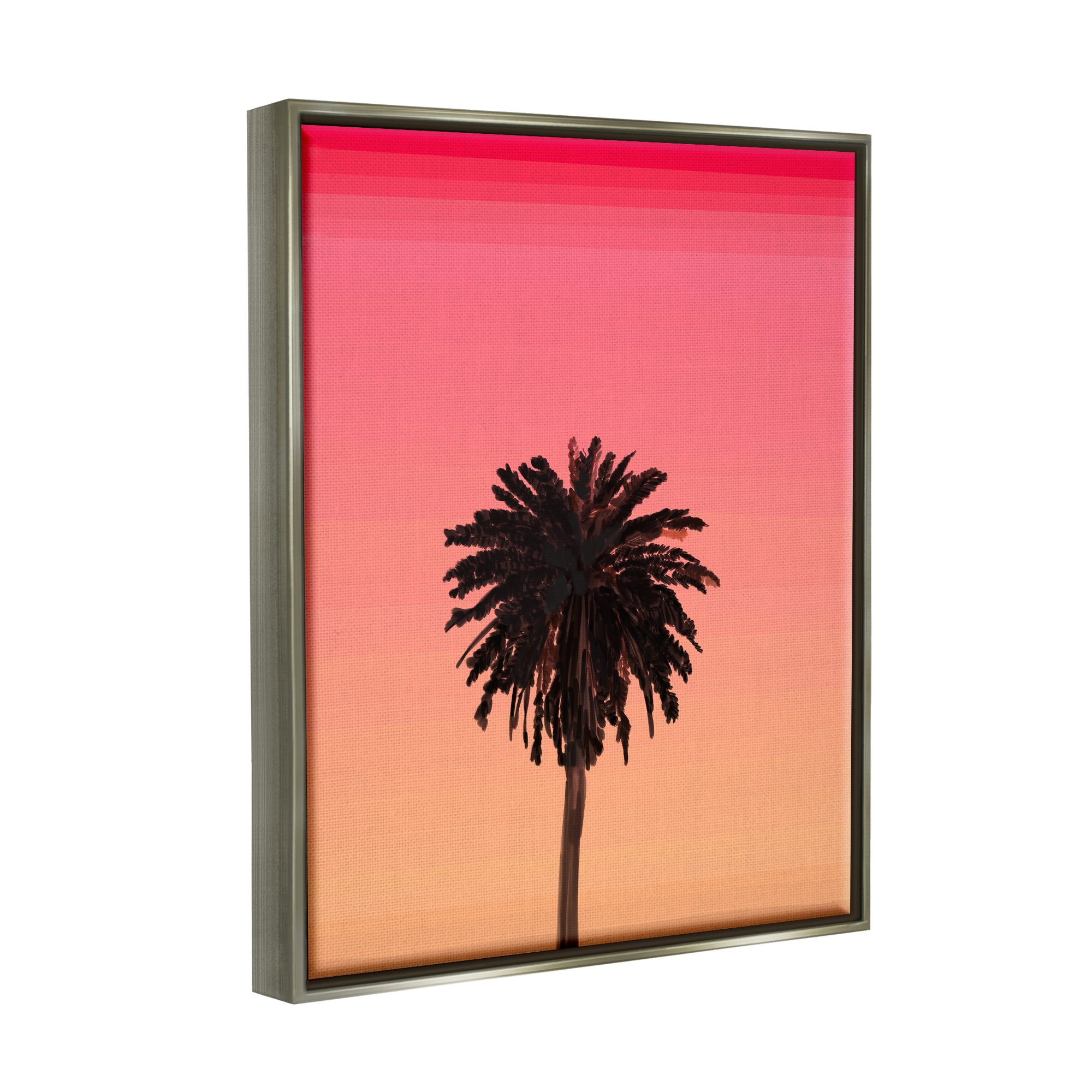 Stupell Industries Vivid Red Sky Palm Tree Silhouette Coastal Painting Gray Floater Framed Art Print Wall Art