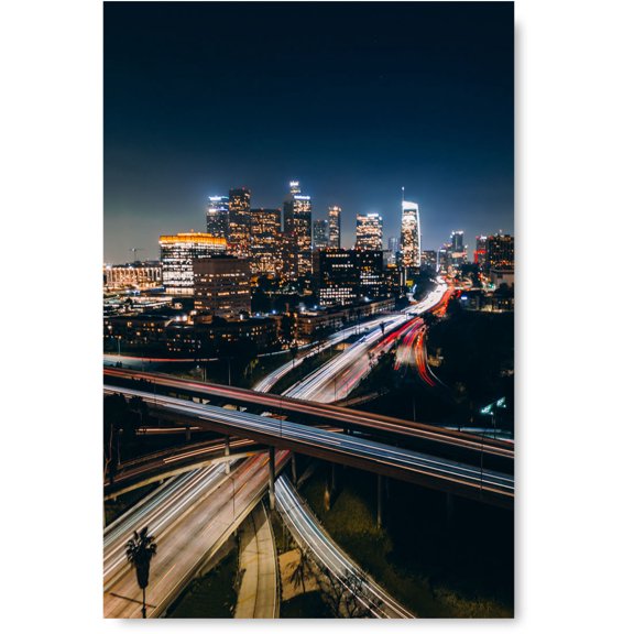 Awkward Styles Urban Fine Art Collection American Decor Style Los Angeles Highways Artwork LA Cityscape Canvas Los Angeles Highway Photos Los Angeles Image LA Night View Decor Gifts from Los Angeles
