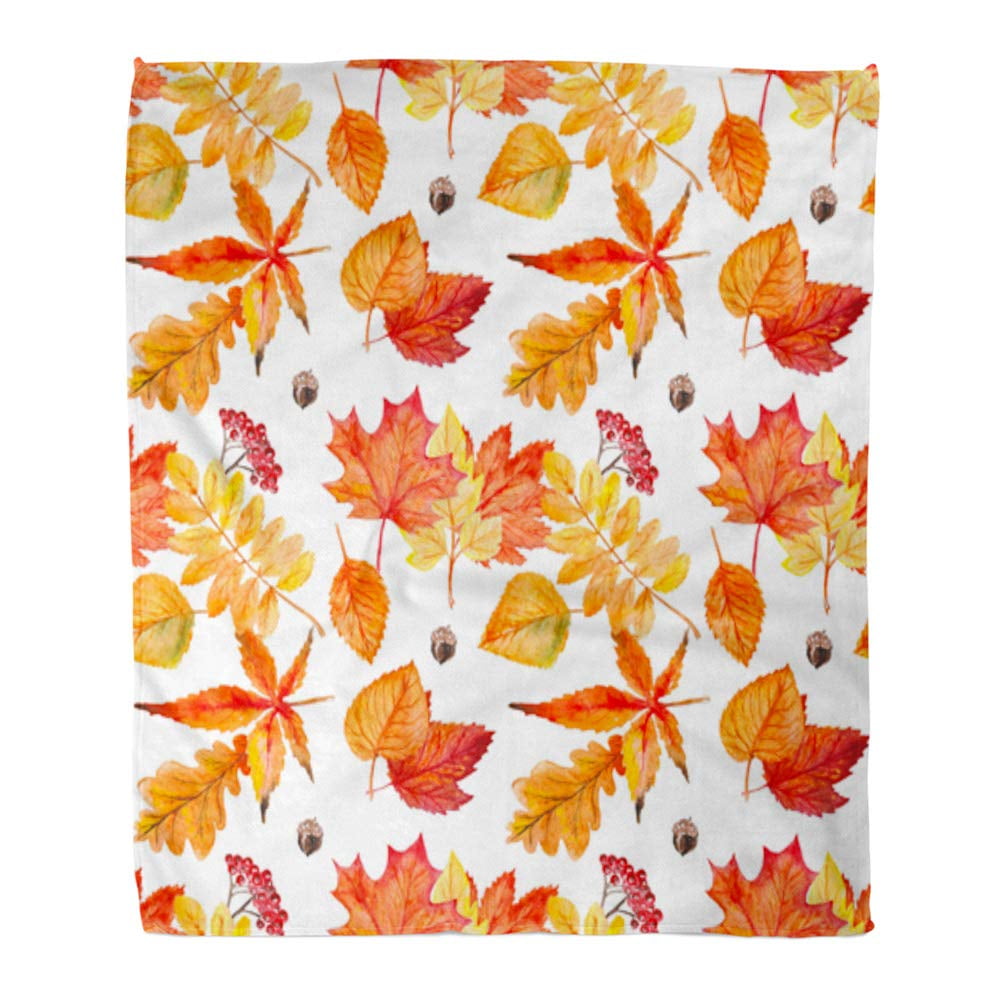 LADDKE Throw Blanket Warm Cozy Print Flannel Orange Autumn Watercolor ...