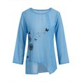 thumbnail image 2 of Gvmfive Women's Dandelion Print Irregular Hem Chiffon Long Sleeve Solid Round Neck Buttons Blouse Casual Tops, 2 of 5