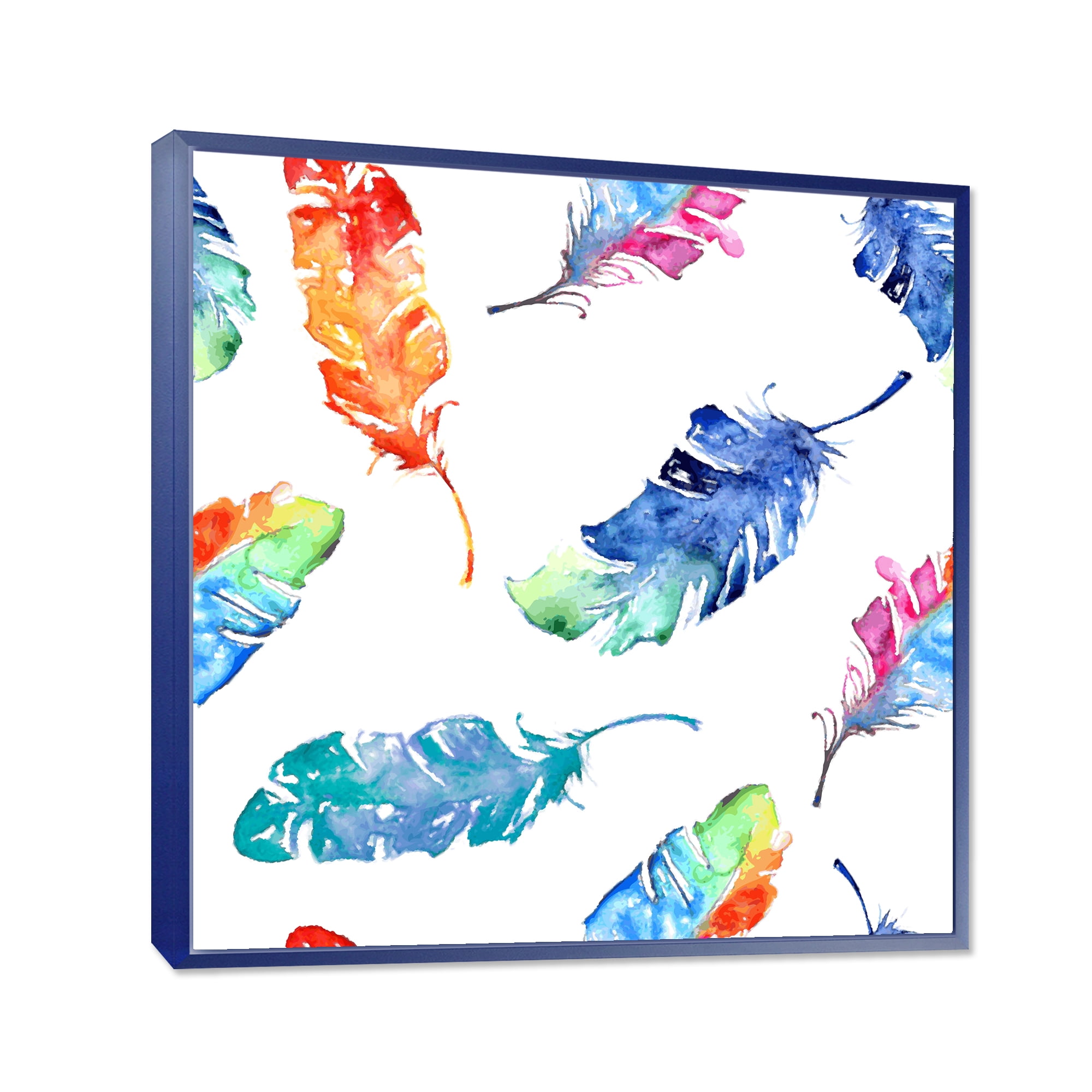 Designart 'Ethnic Colorful Feathers' Bohemian & Eclectic Framed Canvas Wall Art Print