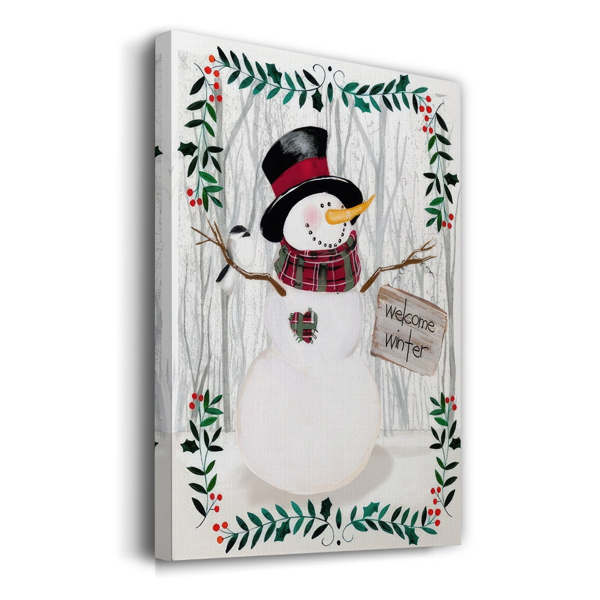 Folk Snowman Forest I- Gallery Wrapped Canvas