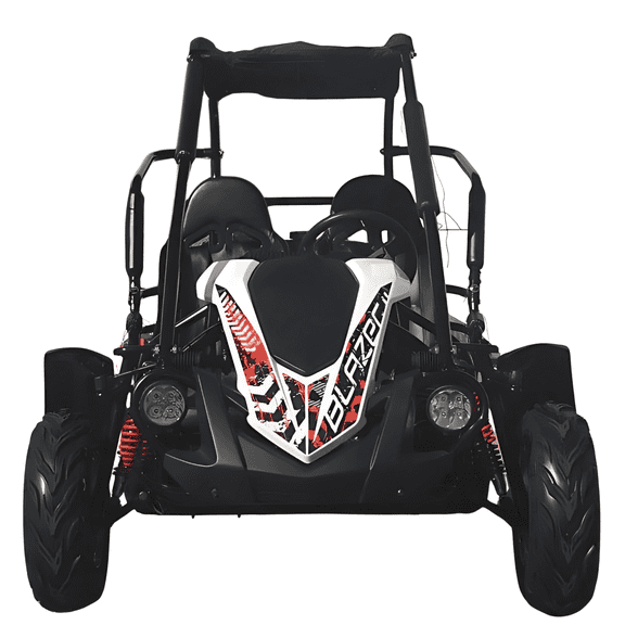 Trailmaster Blazer 200R Go Kart Go Kart. Ages 10 and up, Mid Size s cart, Body Kit with Reverse. with Pre-Assembled Version Now! (Plus, White)
