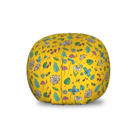 Spring Storage Toy Bag Chair  Botanical Pattern with Nature Awakening Themed Leaves and Flowers  Stuffed Animal Organizer Washable Bag  Small Size  Earth Yellow Multicolor  by Ambesonne