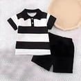thumbnail image 2 of Toddler Boys Summer Clothes Casual Striped Short Sleeve Lapel Tshirt + Shorts Cotton Cute 2 Piece Outfits for 1-6 Years, 2 of 9