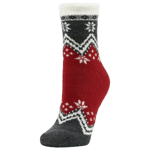 Airplus Double Layer Aloe Red Tiny Snowflake Crew Socks, Women's 5-10, 1 pair