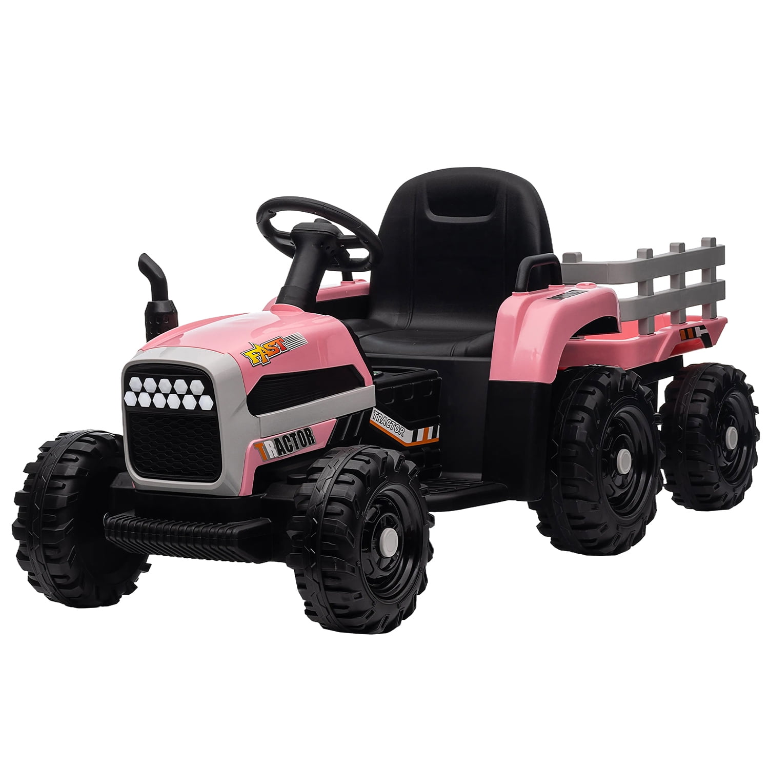 CIPACHO 12v Battery-Powered Kids Toy Tractor with Trailer and 3-Gear-Shift Ground Loader Ride On with USB&Bluetooth Audio Functions, Pink CIPACHO 12v Battery-Powered Kids Toy Tractor with Trailer and 3-Gear-Shift Ground Loader Ride On with USB&Bluetooth Audio Functions, Pink