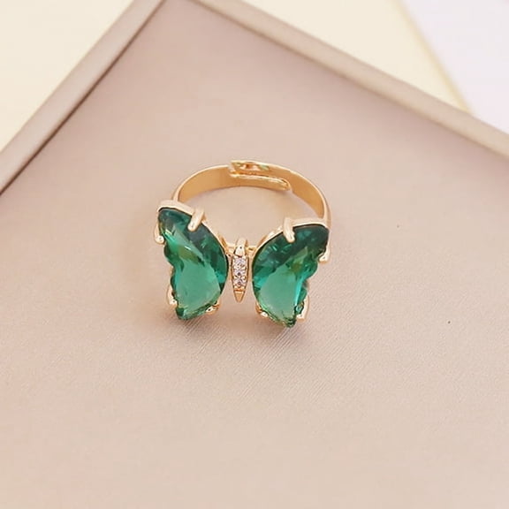 DESIGNICE Butterfly Crystal Adjustable Birthstone Rings for Women Teen Jewelry Boho Trendy Dainty Butterfly Jewelry Gifts for Girlfriend Daughter