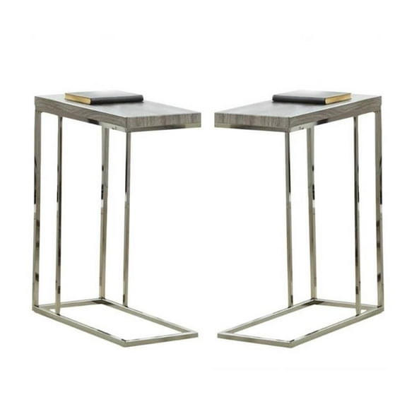 Home Square Chairside End Table in Nickel Base Driftwood Gray - Set of 2