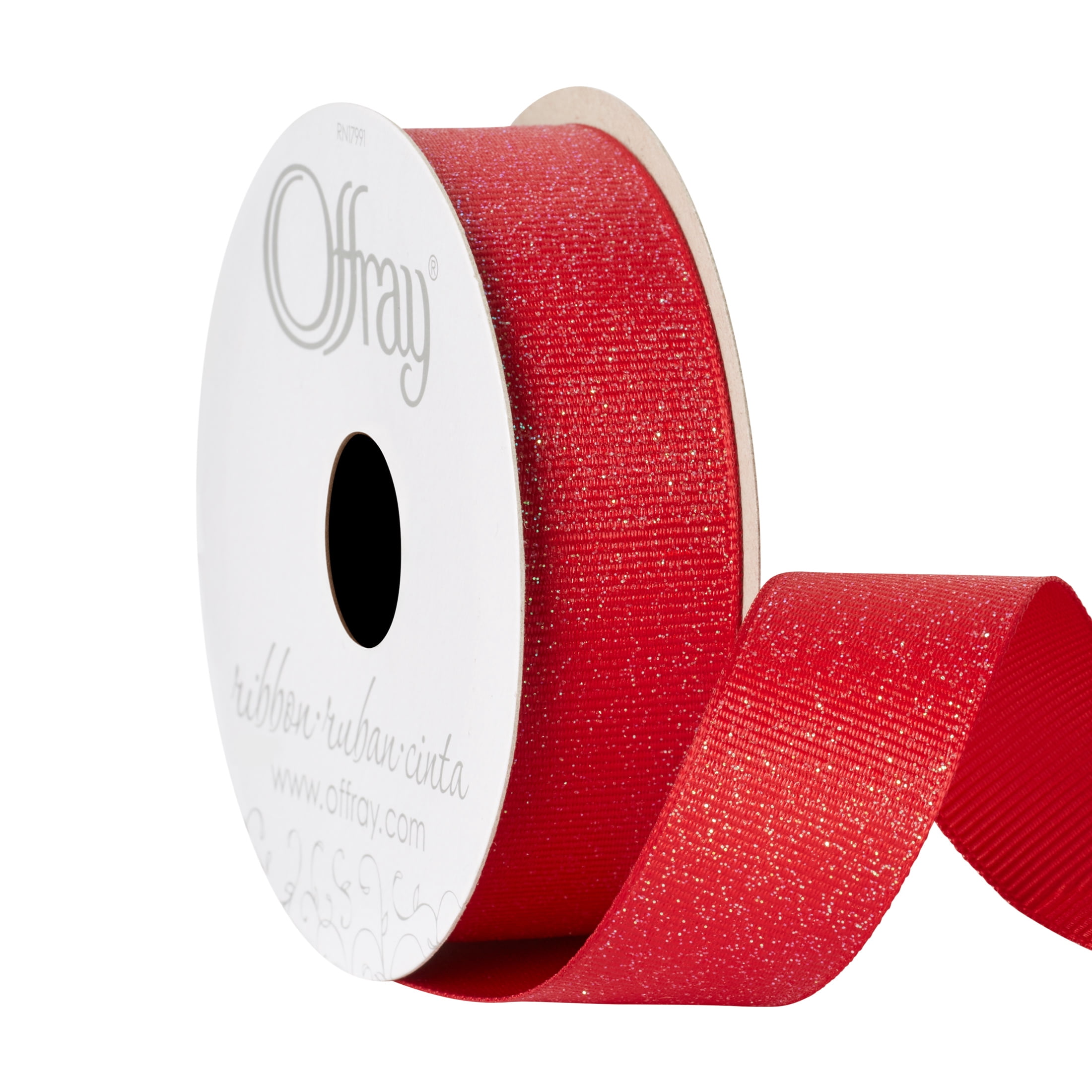 (3 pack) Offray Ribbon, Red 7/8 inch Grosgrain Glitter Polyester Ribbon, 9 feet