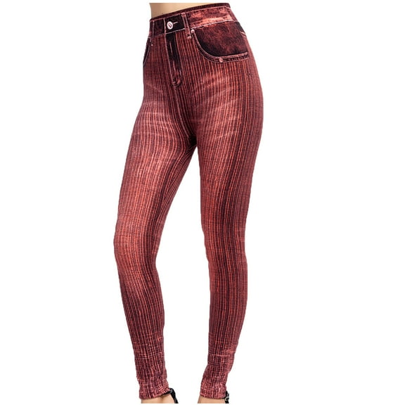 Mrat Full Length Pants Leggings Petite Pants for Business Vertical Stripe Imitation Denim Leggings Show Thin Buttock Raising Capris Female Leggings with Pockets