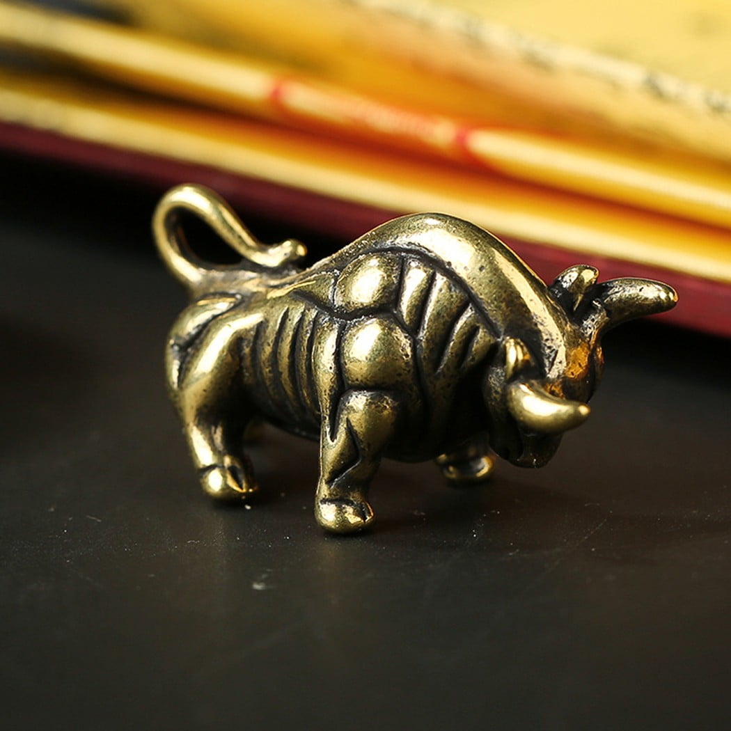 1*Brass Bull Ornaments Figurine/Miniature Statue Animal Display Home Desk Decor 