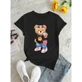 thumbnail image 2 of Camiseta de verano para mujer manga corta, cómoda, para vacaciones y oficinaWomen'S Casual Crew Neck T-Shirt with Cartoon Bear Print, Polyester Blend, Medium Stretch, Knit Fabric, Animal Pattern, Sh, 2 of 6