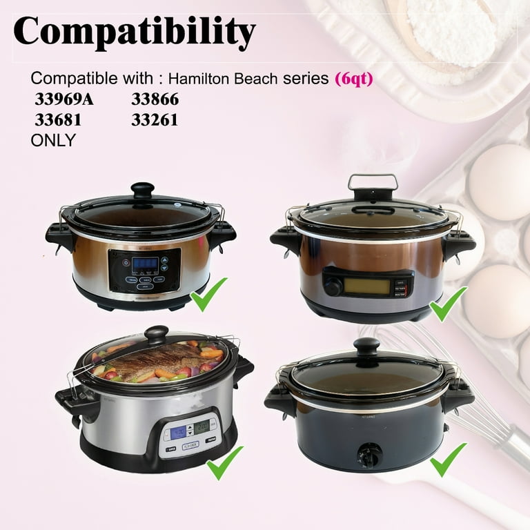 6qt slow cooker cramic pot replacement compatible with Hamilton Beach slow cooker models 33969A 33861 33866 33261