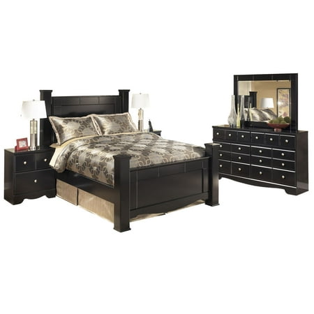 Ashley Furniture Shay 5 Pc Queen Poster Bedroom Set W 2 Nightstand Black