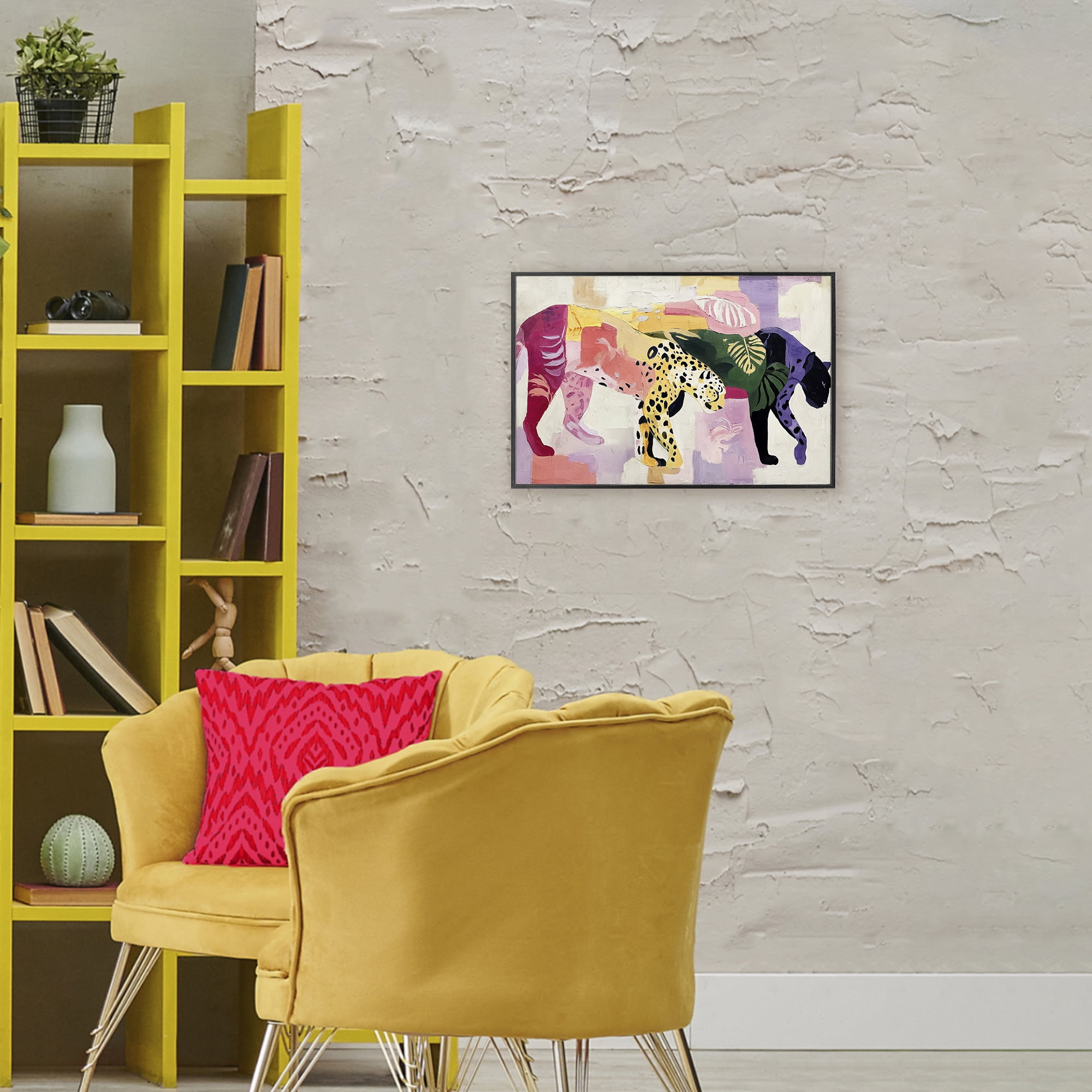 Candy Cats Tropical Wildlife Black Framed Giclee Art, design by Annabelle Hall