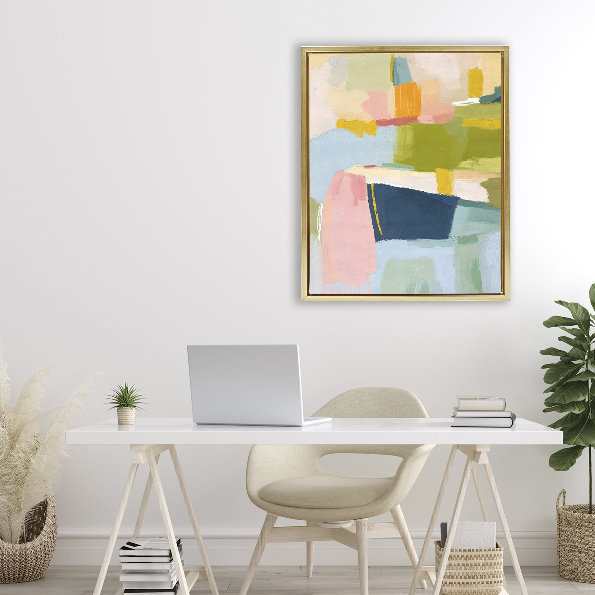 Stupell Industries Pastel Wonder Brushstrokes Gold Framed Floater Canvas Wall Art, design by Lisa Nohren