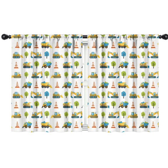 Blackout Kids Curtains,Cartoon Construction Vehicles Trees Childrens Insulated Curtains Set Of 2,Bedroom Essentials,Toddler Room Decor 42"x54"