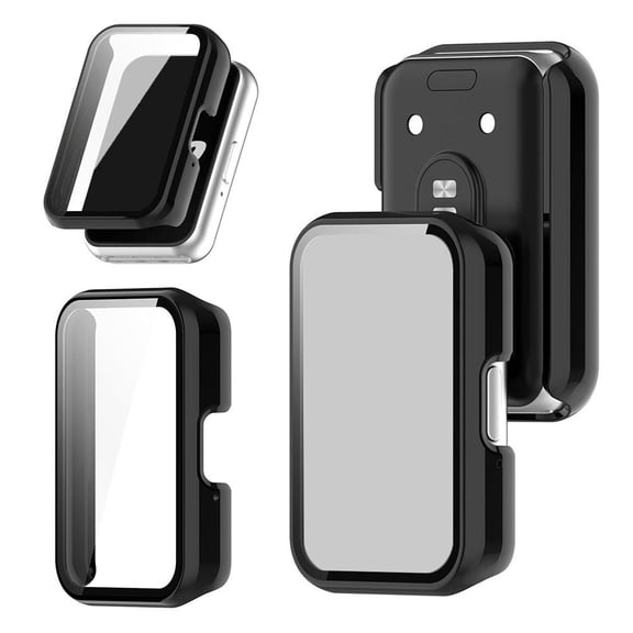 QHUDLV Tempered Glass Case for Galaxy Fit 3 Samrt Watch Strap Full Coverage Bumper Fit3 Protector Cover Protective Screen