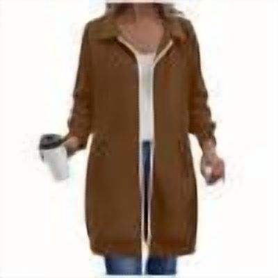 ZQGJB Long Tunic Sweatshirts for Women Casual Fall Winter Full Zip up Long Sleeve Collared Pullover Tops Loose Oversized Outwear Jacket with Pockets Brown L