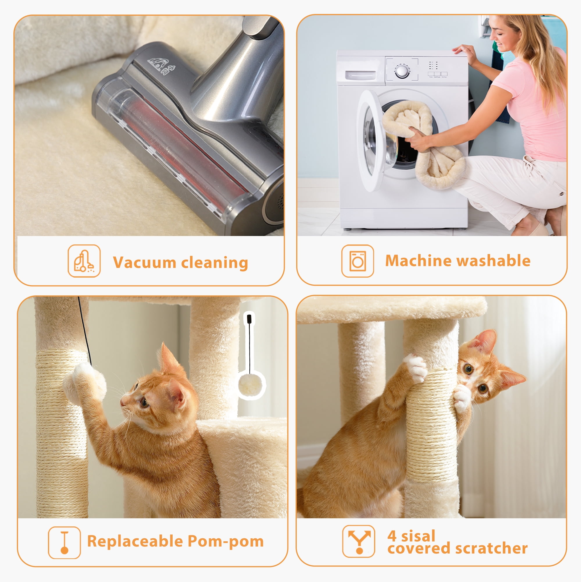 PEQULTI 45.7" Multi-Level Cat Tree Large Cat Tower Indoor with Condo and Hommock Dark Beige