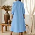 thumbnail image 6 of Womens Solid Color Maxi Dresses Casual Loose Fit V Neck 3/4 Sleeve A Line Linen Long Dress Light Blue, 6 of 7