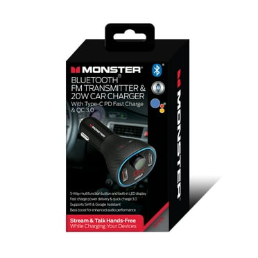 Monster Type-C USB-a FM Transmitter, Features Dual Charging, 4.75 x 2.15in, 0.25lb