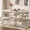 Beige, variant on 5 Piece Modern Dining Table Set, 73" Solid Wood Oval Dining Table with 4 Polyester Chairs, Dining Set with Fluted Apron for Kitchen & Dining Room