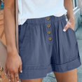 thumbnail image 1 of Pantalones cortos casuales de verano cómodos para mujer, cintura alta elástica, botón frontal, pantalones cortos de pierna ancha con bolsillos laterales, 1 of 6