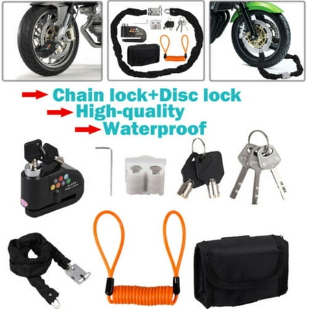 ESYNIC Security Motorcycle 110dB Alarm Disc Lock + 1.2m Chain Lock Scooter Anti-theft US